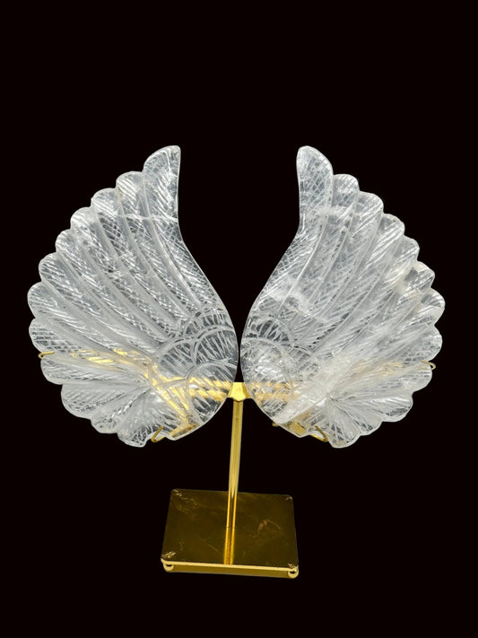 Large High Quality Clear Quartz Angel Wings on stand, Crystal Angel Wing, Clear quartz wings - Home decor and gift item