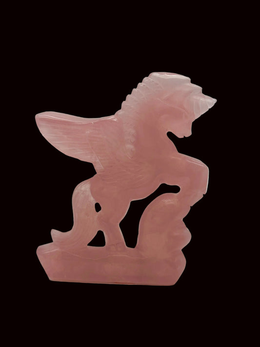 Rose Quartz Flying Unicorn Carving, Rose Quartz Unicorn carving, 5.2 inches tall