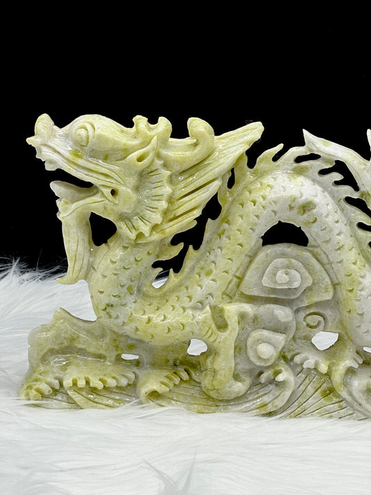 Natural Jade Fengshui Dragon Statue, Jade Dragon Carving, Lucky, Dragon Statue
