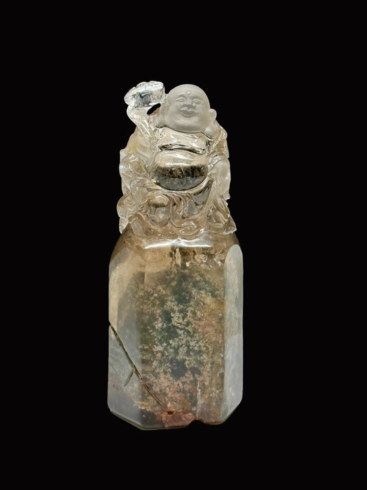 Unique Beautiful Garden Quartz Crystal Buddha Carving, Buddha Statue hand carved, laughing buddha carving