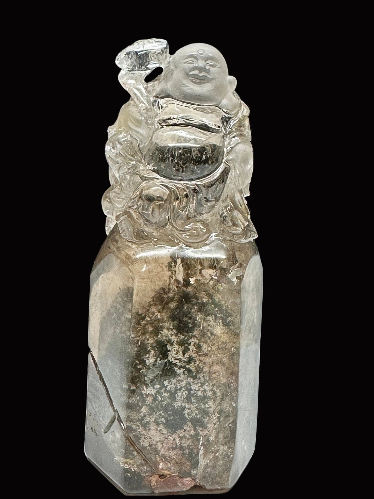 Unique Beautiful Garden Quartz Crystal Buddha Carving, Buddha Statue hand carved, laughing buddha carving