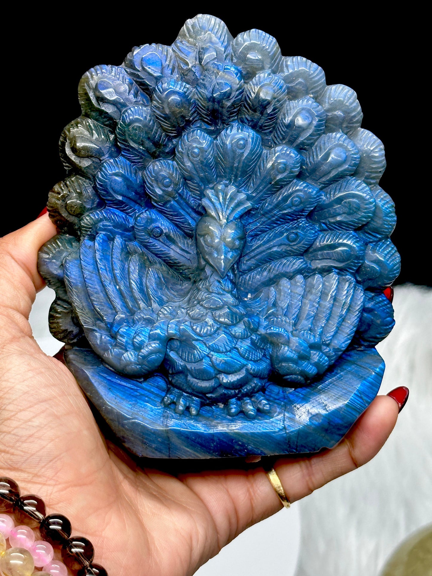 Beautiful Labradorite Peacock Carving, Unique crystal carving, , Crystal Healing, Collectible Fine Art Sculpture, Home Decor.