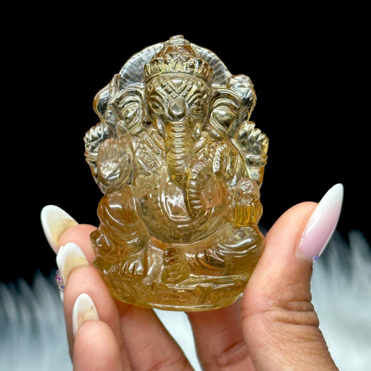 Gemstone Grade AAA Citrine Ganesha - Hand-Carved Citrine Ganesha, Crystal Ganesha for Wealth , Goodluck , Business and Prosperity- 6 carats