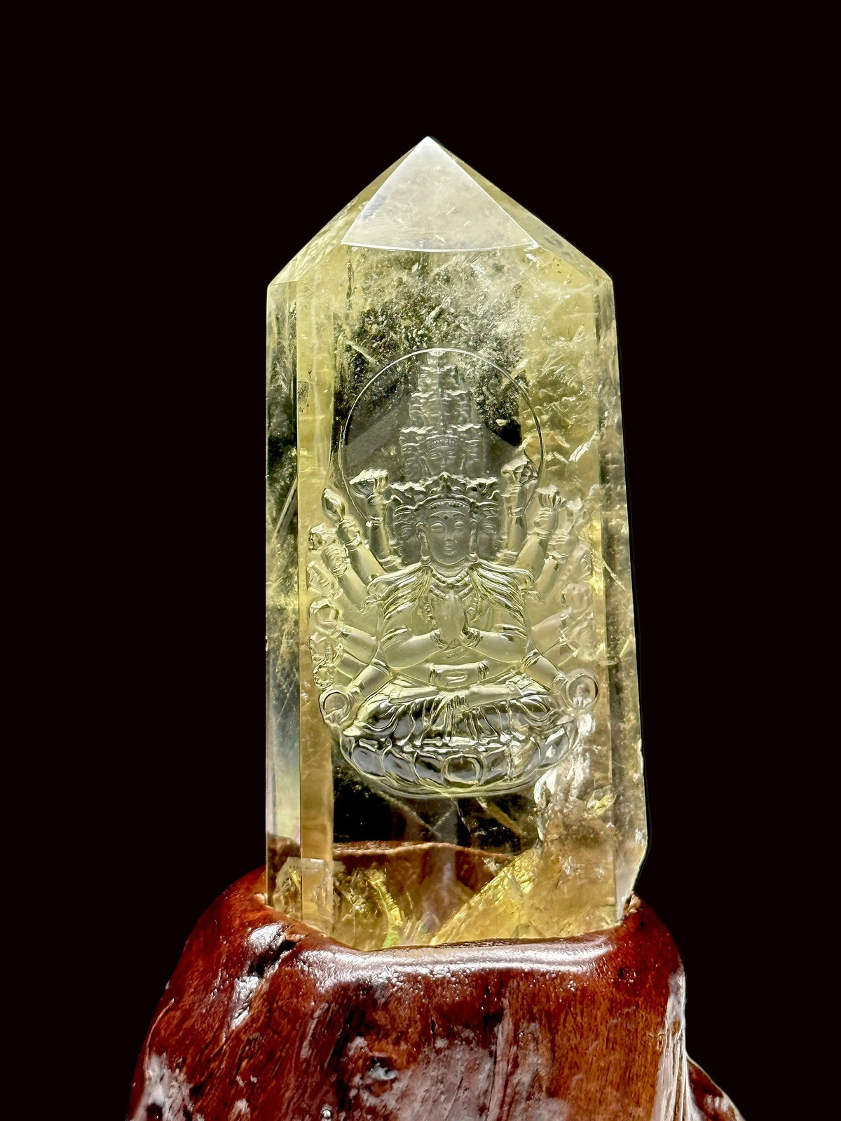 Hand-carved natural Citrine crystal The Thousand Hands Bodhisattva Carving, Guan yin Carving, Buddha Statue