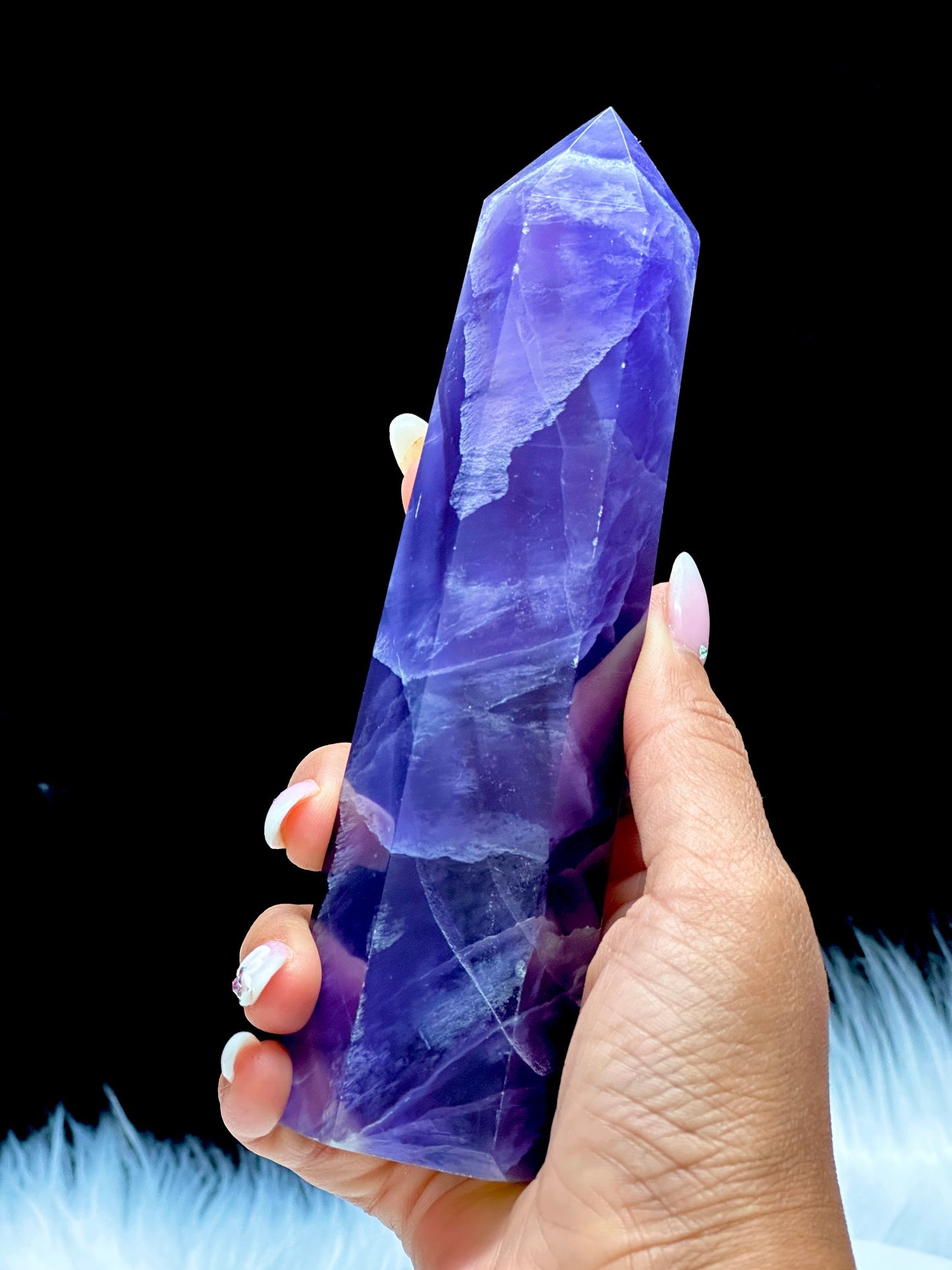 Rare Indigo Fluorite Crystal Tower, Indigo Fluorite Point - 9.5" tall approx.
