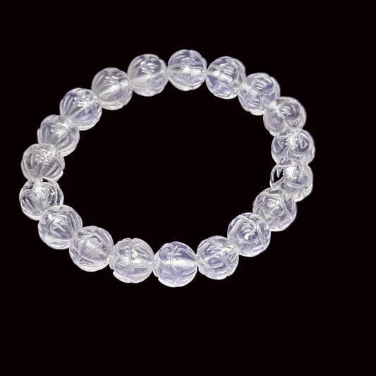 Beautiful Clear Quartz Lotus Bracelet, Clear Quartz Bracelet, Healing Crystal Bracelet, Lotus Flower Carved Gemstone Bracelet