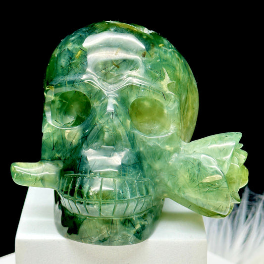 Gemstone 4" Prehnite Carved Crystal Skull, Prehnite Skull, Crystal Healing, Gemstone Carved SkullCrystal Skull Healing Stone,Crystal Gifts