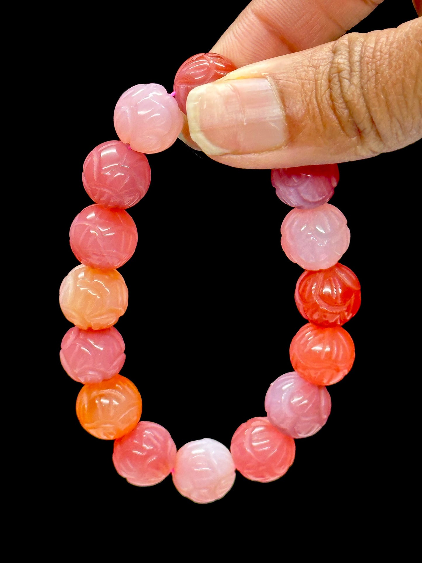 High-quality Natural Agate pink-red lotus flower bracelet, Stone of Strength Agate Bracelet