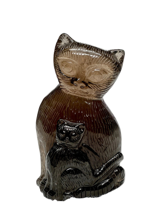 Smoky Quartz with Rutile Cat & Kitten Carving | Hand Carved | 6" 1.2kg