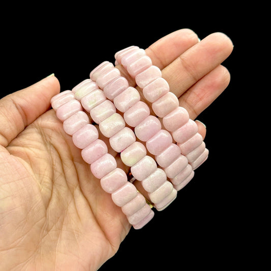 Peruvian Pink Opal Crystal Bracelet - Rectangular Bead, Handmade Jewelry, Healing Crystal Bracelet