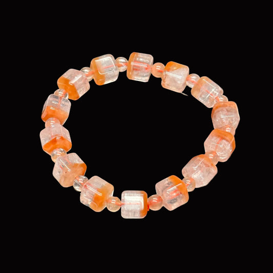 Natural Red Rabbit Hair Quartz Bracelet | 9mm Square Beads | Rare Rutilated Crystal