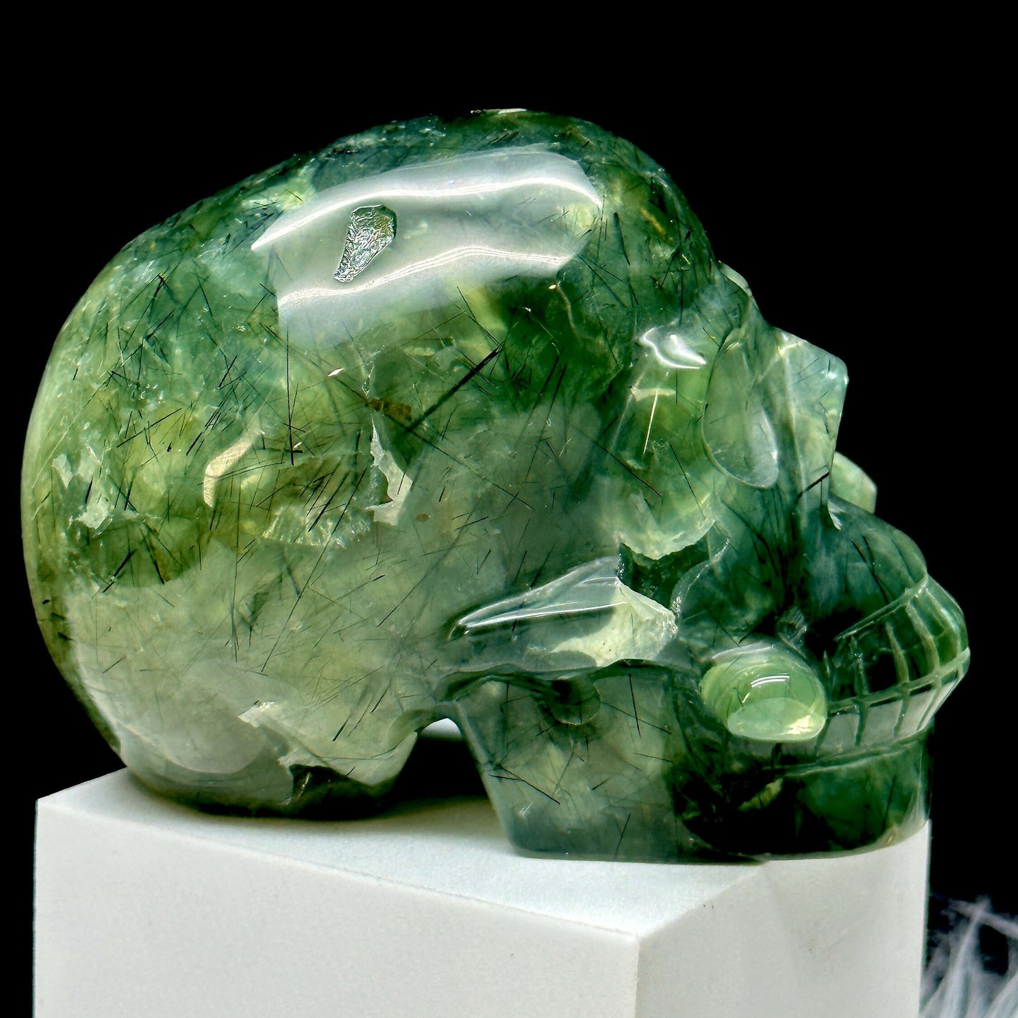 Gemstone 4" Prehnite Carved Crystal Skull, Prehnite Skull, Crystal Healing, Gemstone Carved SkullCrystal Skull Healing Stone,Crystal Gifts