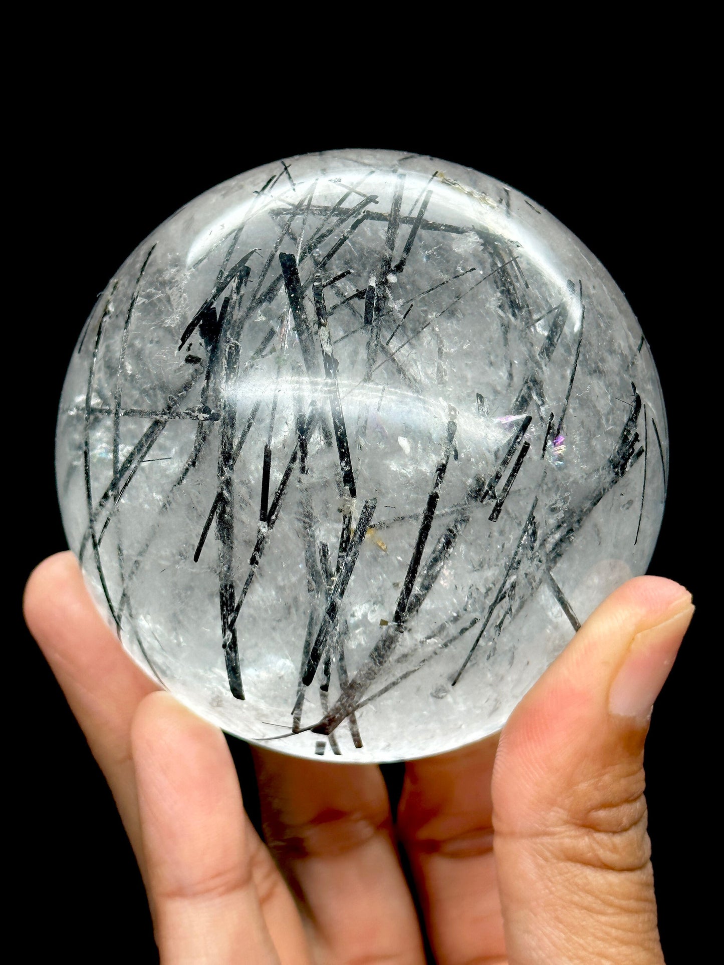 Rare Transparent Natural Black Tourmalinated Quartz Ball/black Tourmaline Included Crystal Sphere/Crystal energy/Healing crystal
