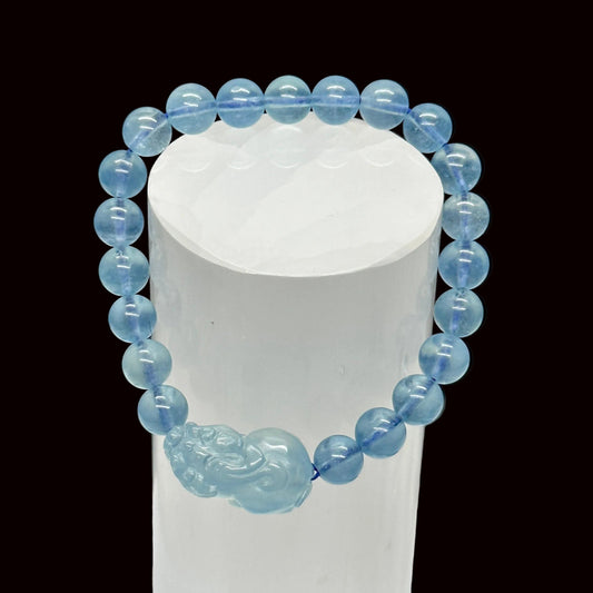 Aquamarine Pixiu Carved Bracelet, Aquamarine Bracelet, lucky pixiu bracelet