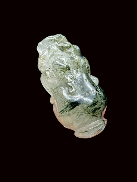 Green Tourmaline Rutilated Quartz Pixiu Carving