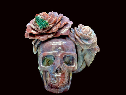 Ocean Jasper Crystal Skull with Rose Crown – Hand-Carved, 5", 2.3kg | Master D Collection | You Receive Exact Piece