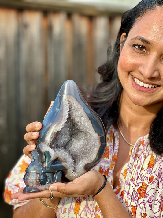 Super Sparkly Druzy Agate Crystal Travelers Skull, Alien Crystal Skull