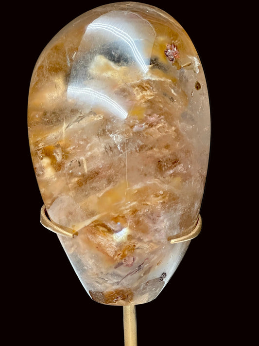 Large Rare Natural Red Rabbit Hair Quartz Crystal | Red Amphibole Quartz Specimen on Custom Gold Stand | 1.7kg Collector’s Piece