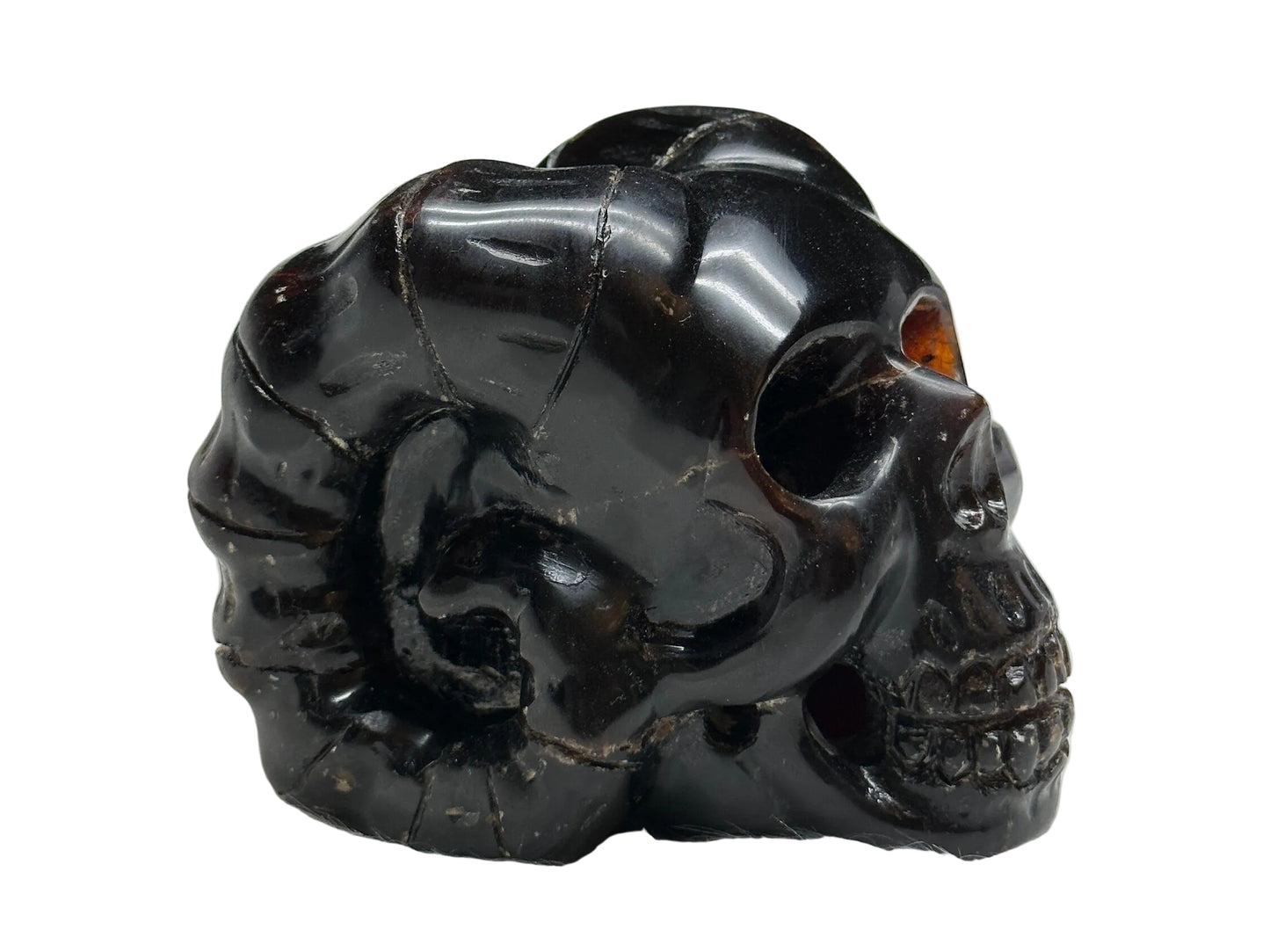 Rare Blue Amber Skull with Horns Carving
