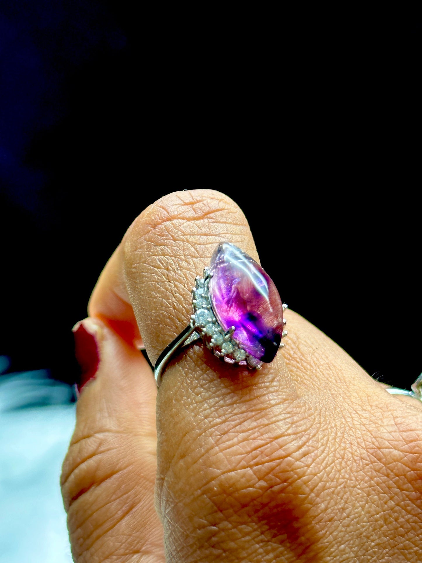 Rare Super Seven Crystal Ring Set in Sterling Silver - Adjustable Size - Healing and Metaphysical Properties