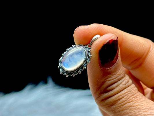Vintage Style Moonstone Crystal Pendant in Sterling Silver - Handcrafted Jewelry