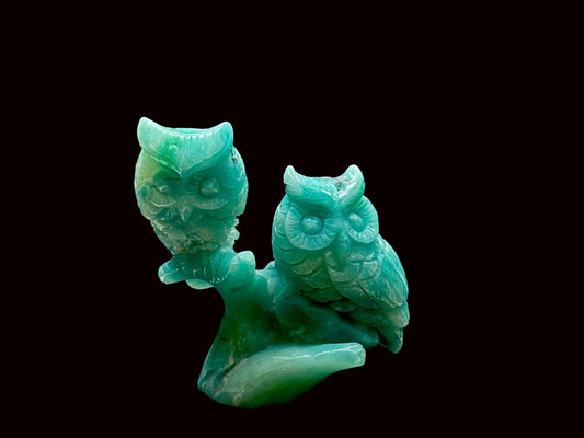 Cute Amazonite Owl couple carving, crystal bird carving