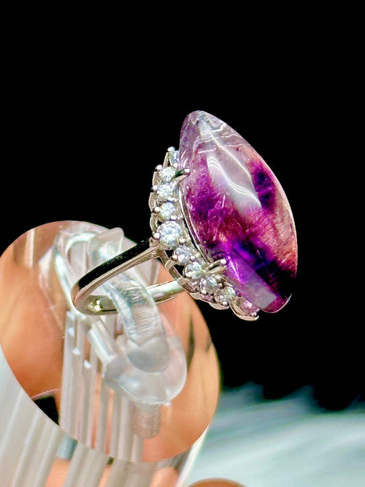 Rare Super Seven Crystal Ring Set in Sterling Silver - Adjustable Size - Healing and Metaphysical Properties