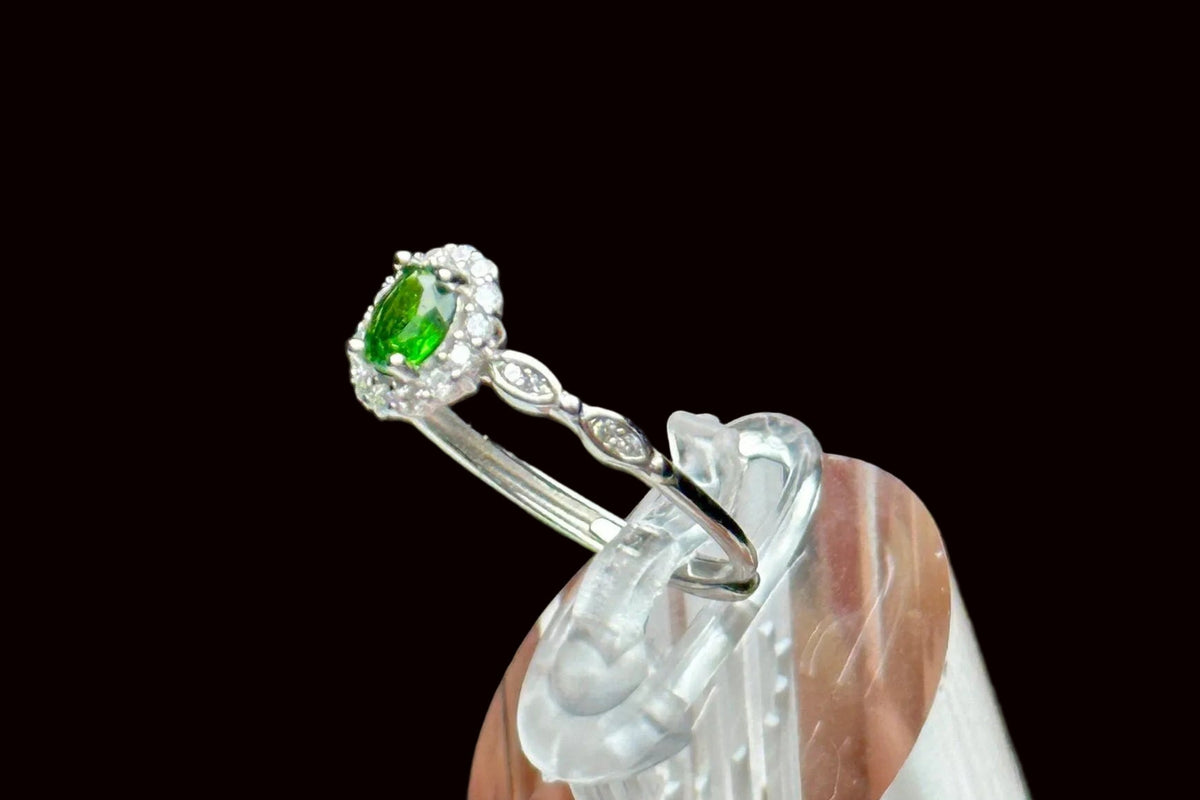 High-Quality Diopside Gemstone Sterling Silver Adjustable Ring - Healing Crystal Jewelry