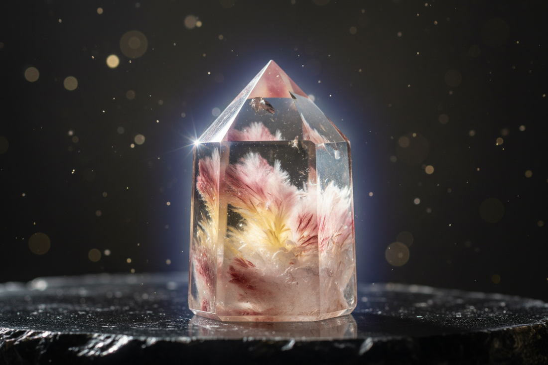Amphibole Quartz angel phantom quartz crystal with ethereal phantom inclusions for spiritual awakening
