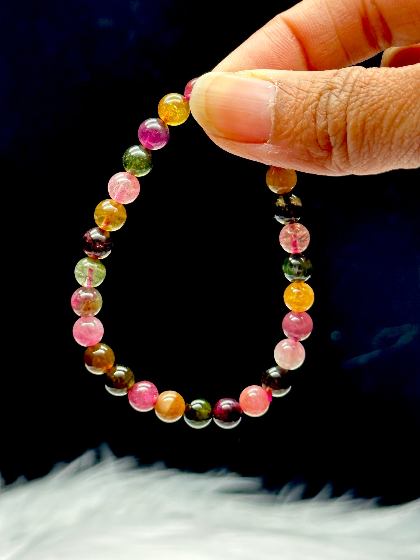 Handcrafted Rainbow Tourmaline Crystal Bracelet - Healing Energy, 6mm Beads