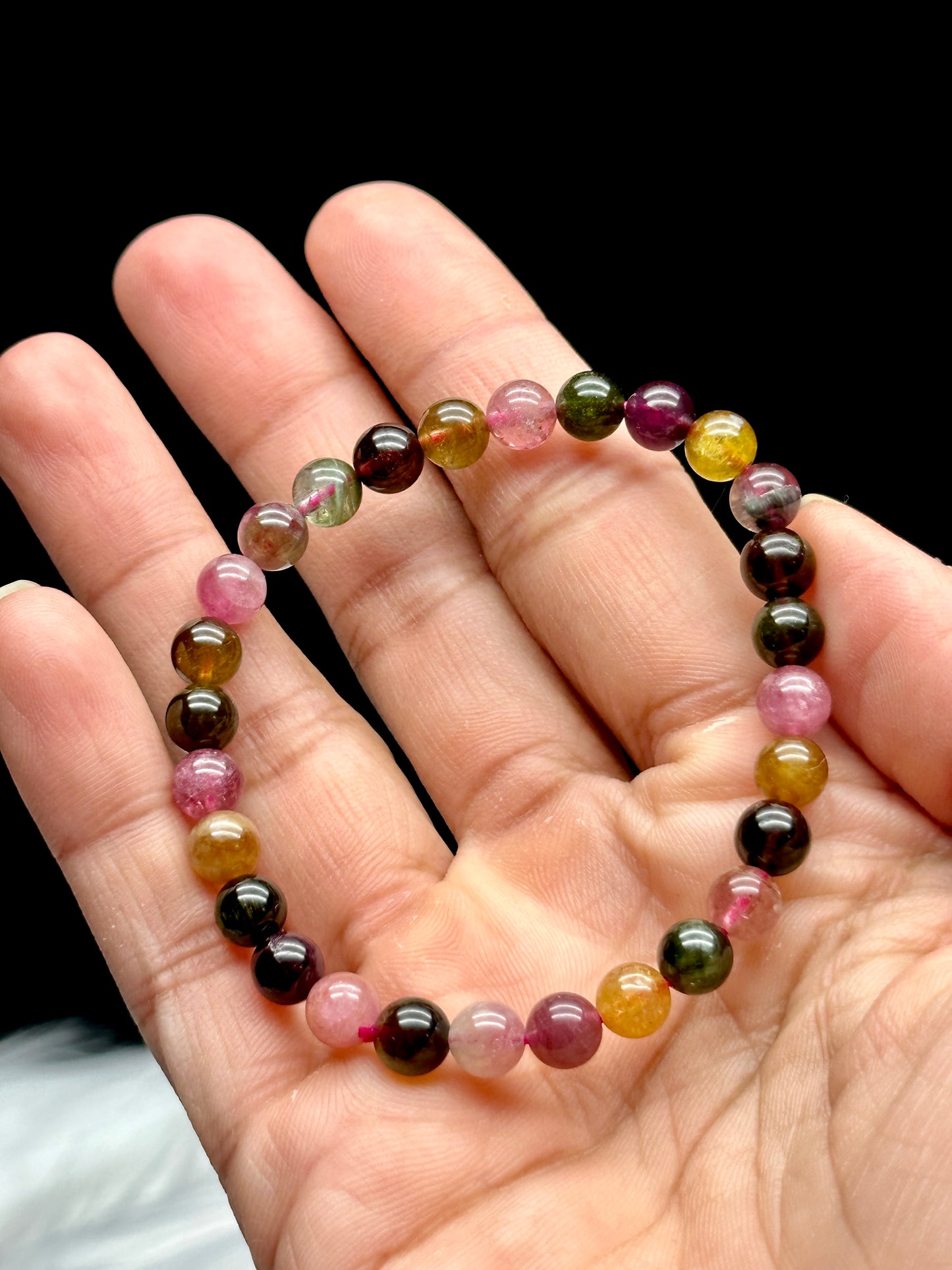 Handcrafted Rainbow Tourmaline Crystal Bracelet - Healing Energy, 6mm Beads