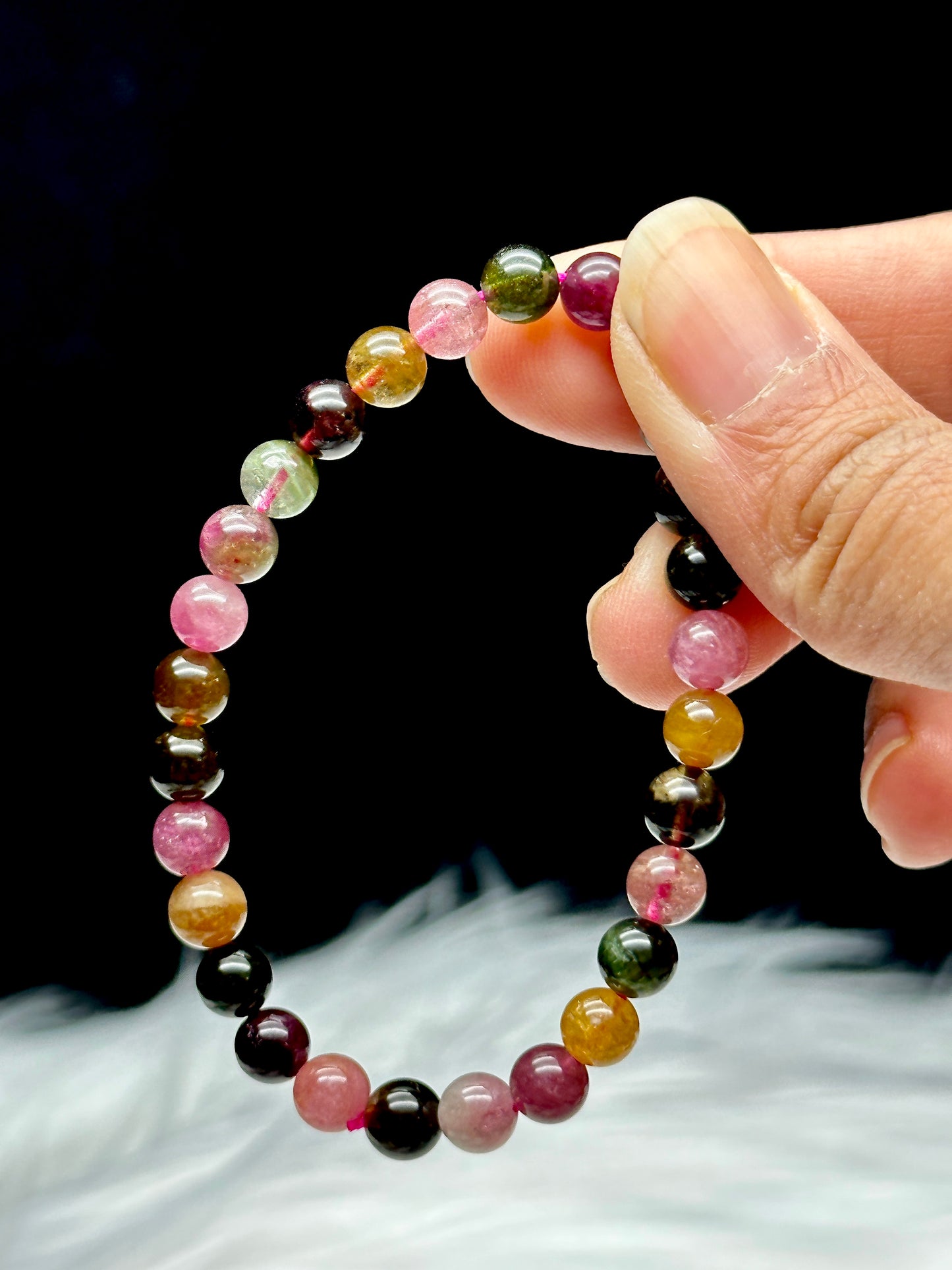 Handcrafted Rainbow Tourmaline Crystal Bracelet - Healing Energy, 6mm Beads