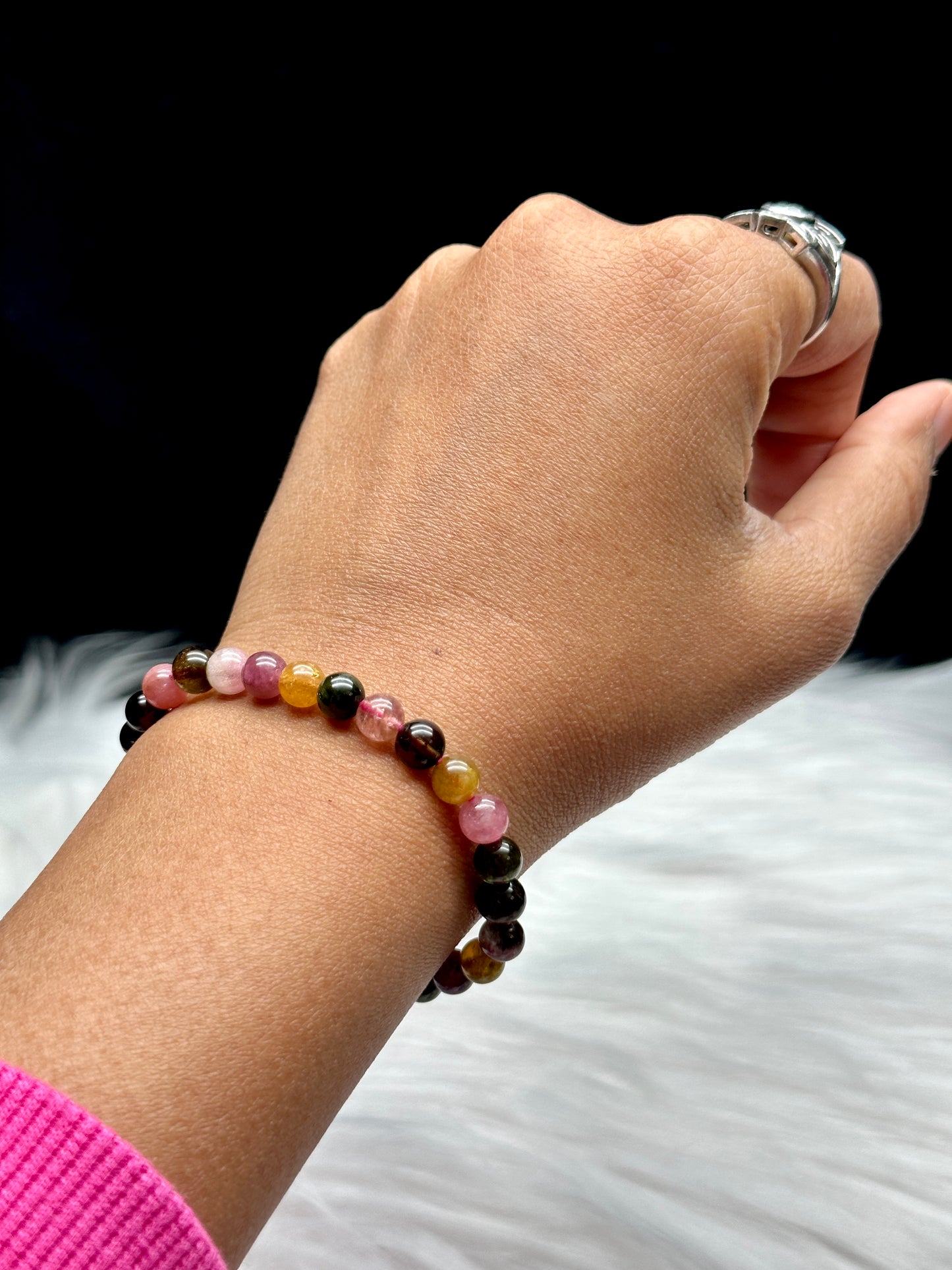 Handcrafted Rainbow Tourmaline Crystal Bracelet - Healing Energy, 6mm Beads