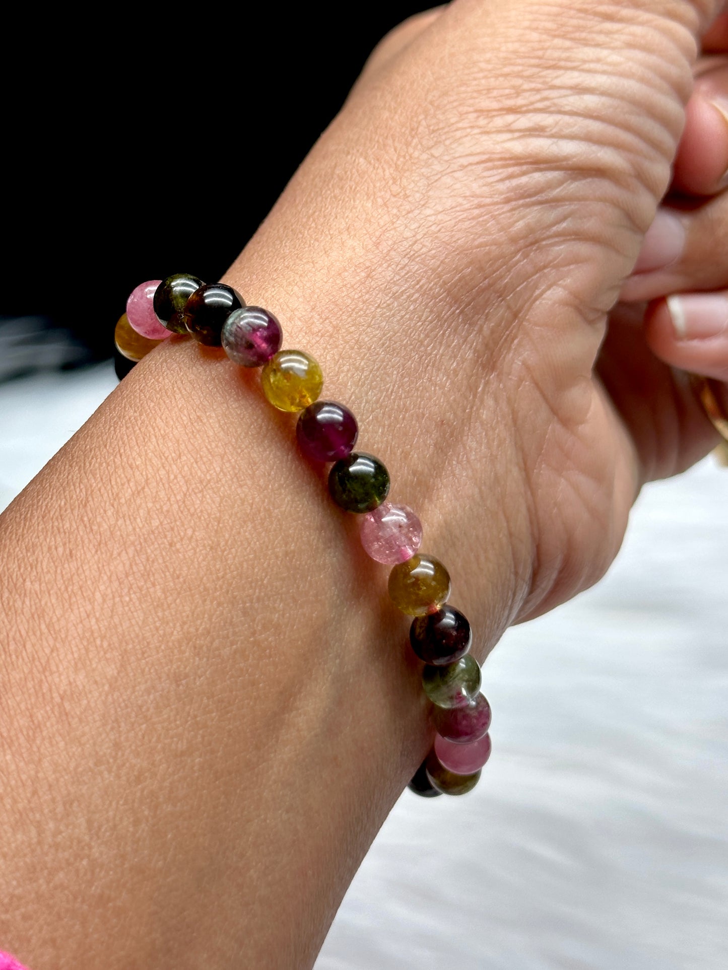 Handcrafted Rainbow Tourmaline Crystal Bracelet - Healing Energy, 6mm Beads