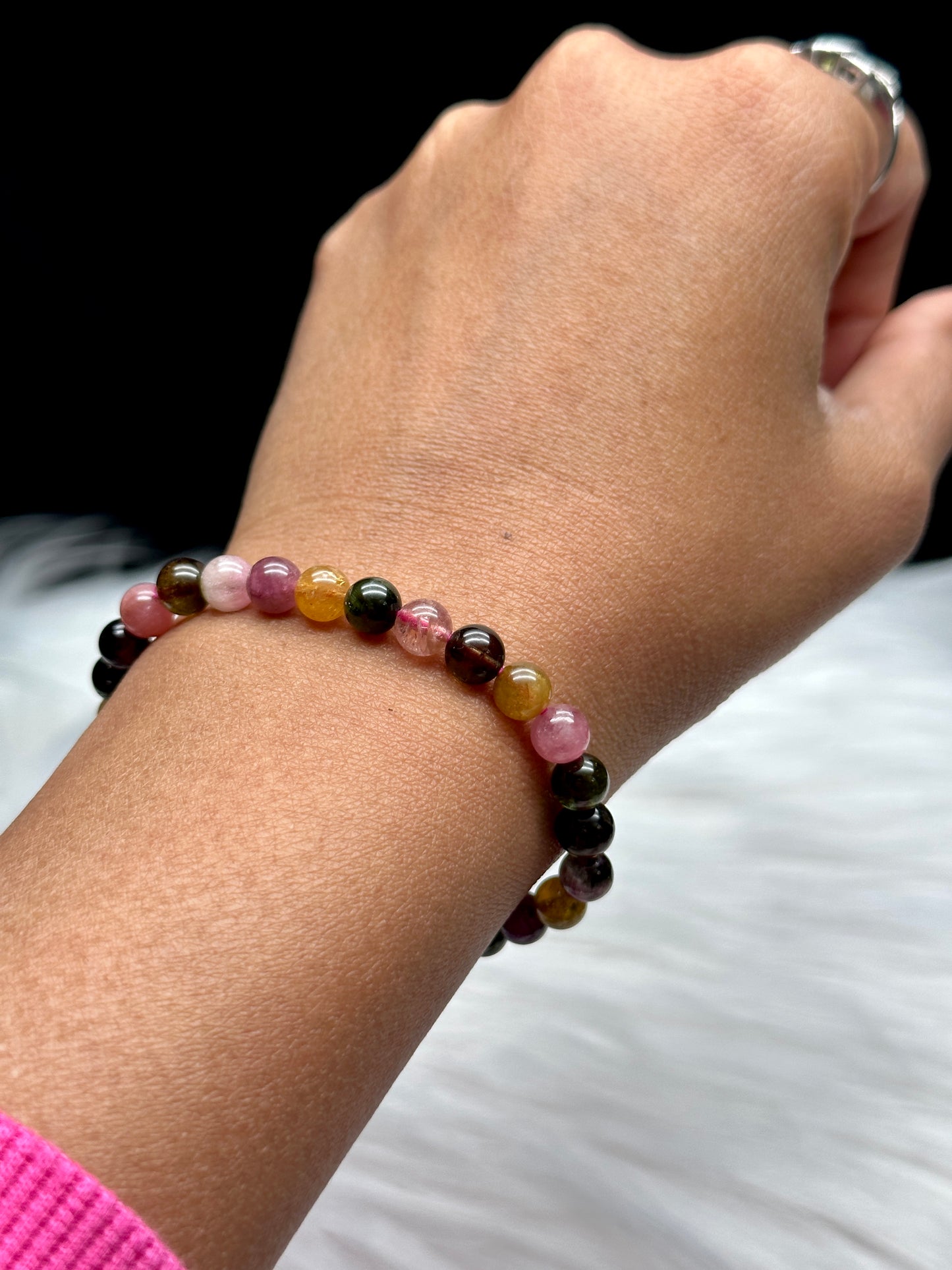 Handcrafted Rainbow Tourmaline Crystal Bracelet - Healing Energy, 6mm Beads