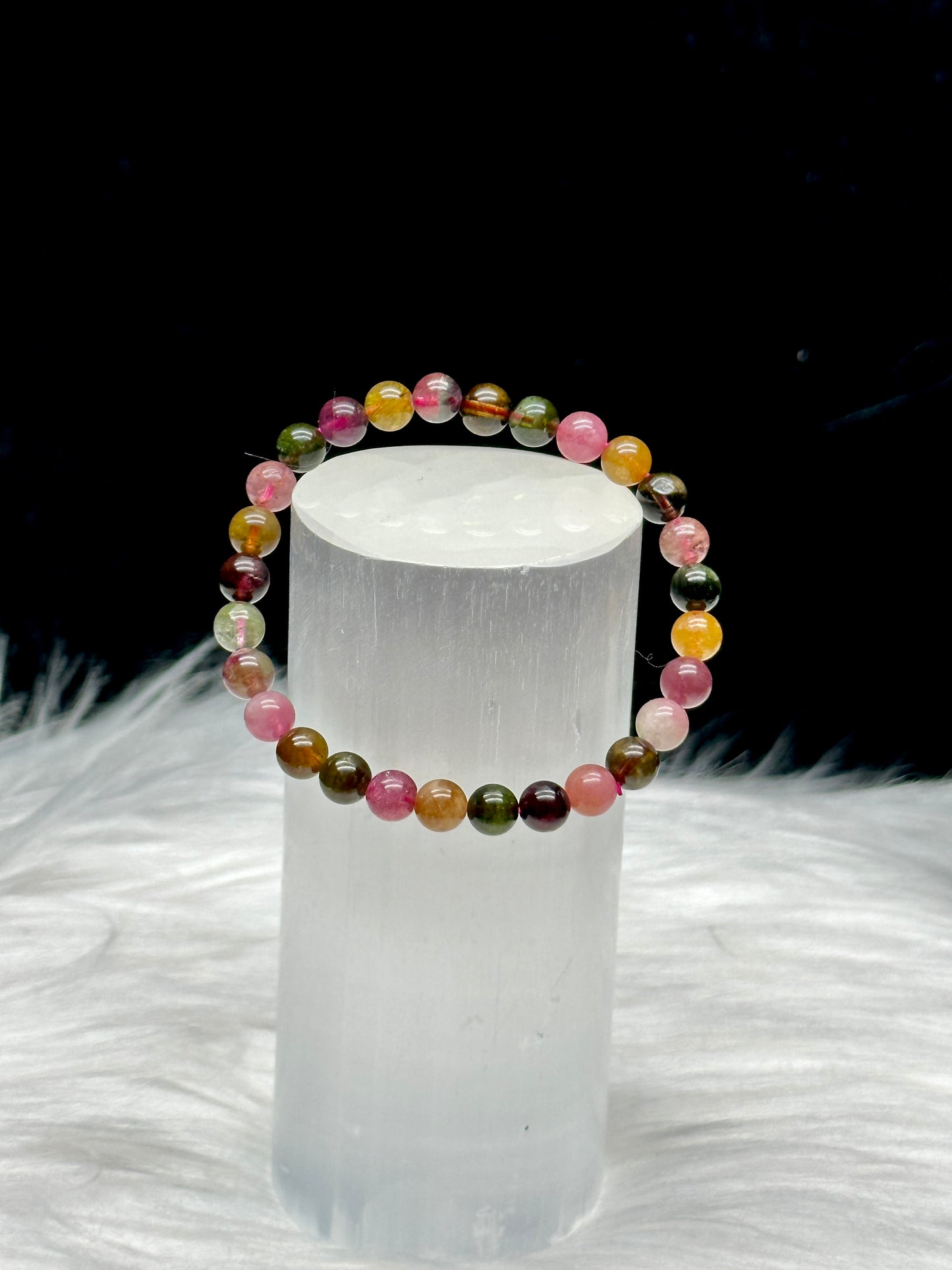 Handcrafted Rainbow Tourmaline Crystal Bracelet - Healing Energy, 6mm Beads