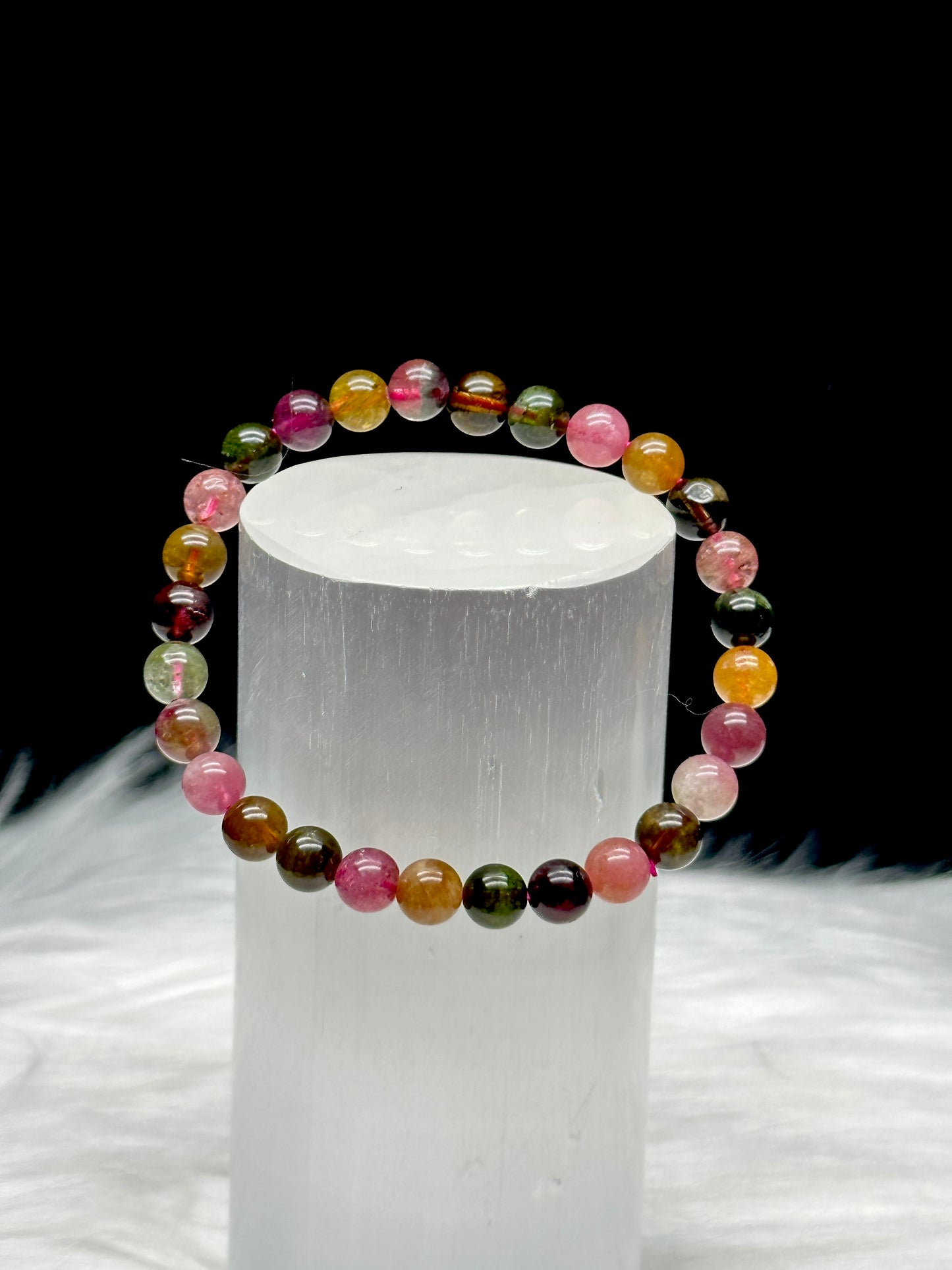 Handcrafted Rainbow Tourmaline Crystal Bracelet - Healing Energy, 6mm Beads