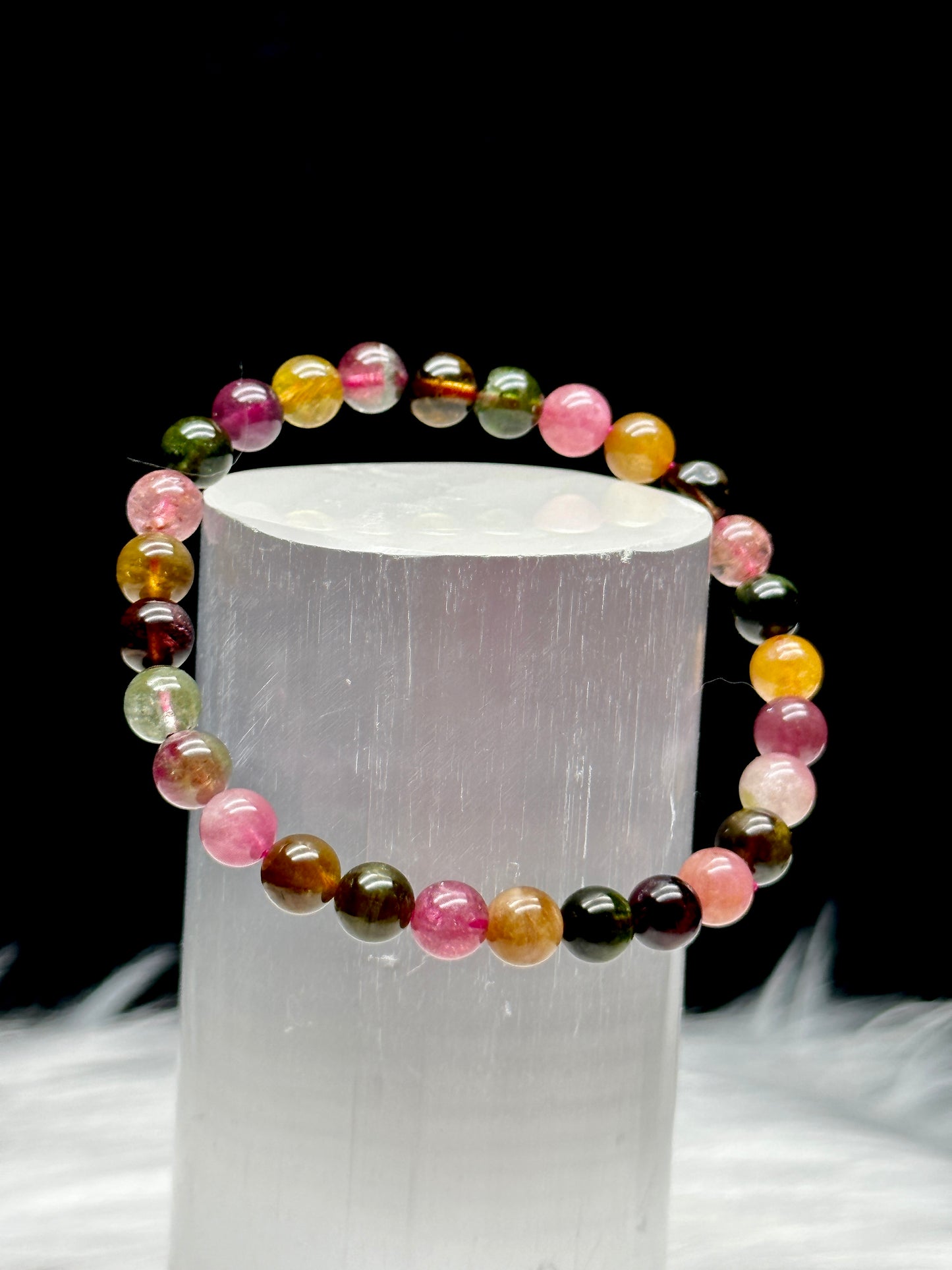 Handcrafted Rainbow Tourmaline Crystal Bracelet - Healing Energy, 6mm Beads