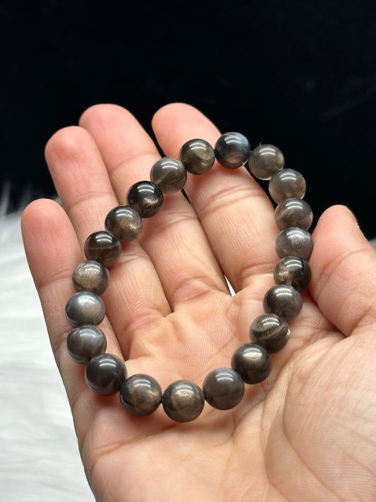 Flashy Rutilated Black Moonstone Crystal Bracelet - 8mm -Healing Energy and Elegance