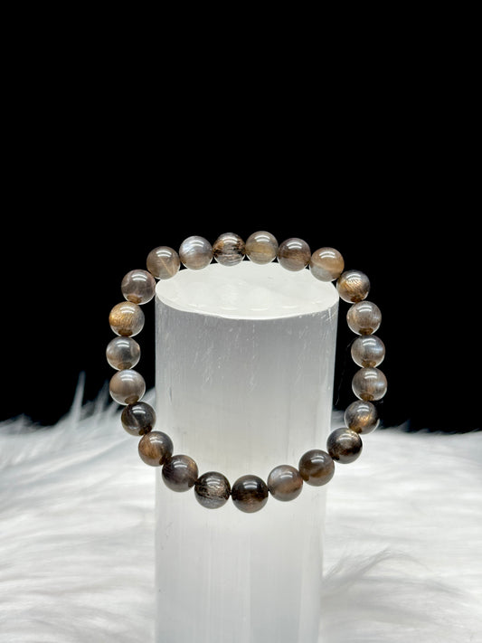 Flashy Rutilated Black Moonstone Crystal Bracelet - 8mm -Healing Energy and Elegance