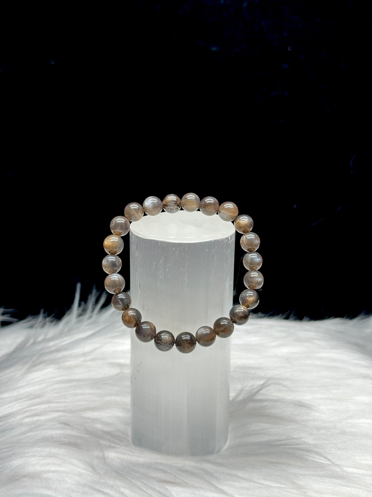 Flashy Rutilated Black Moonstone Crystal Bracelet - 8mm -Healing Energy and Elegance