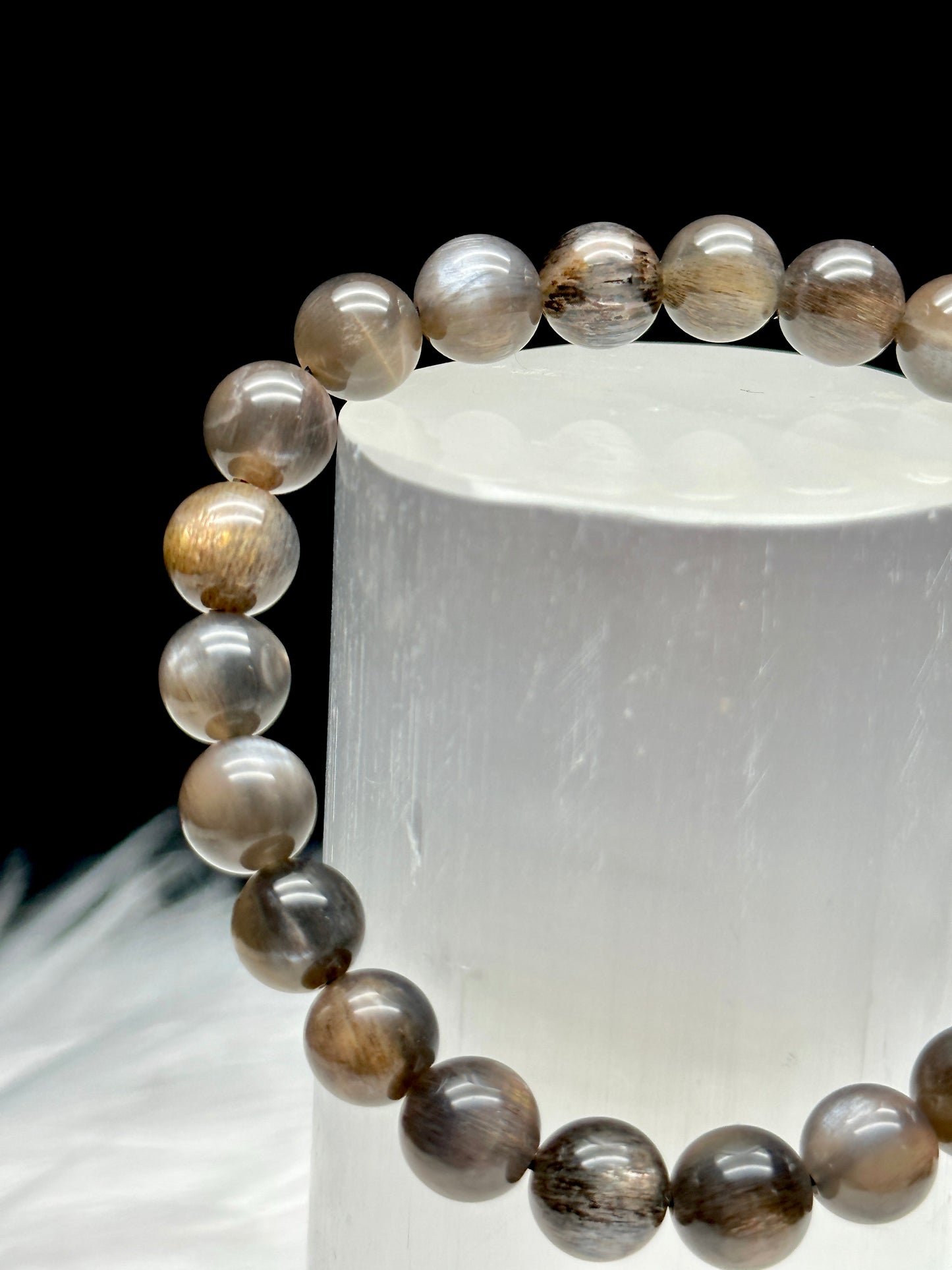 Flashy Rutilated Black Moonstone Crystal Bracelet - 8mm -Healing Energy and Elegance