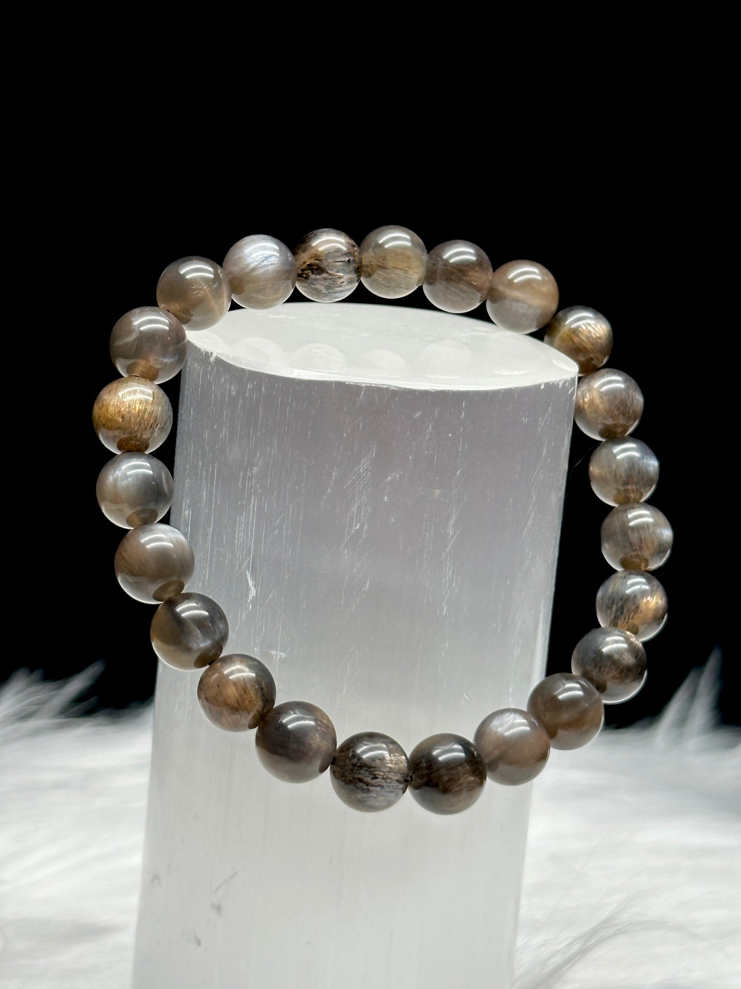 Flashy Rutilated Black Moonstone Crystal Bracelet - 8mm -Healing Energy and Elegance