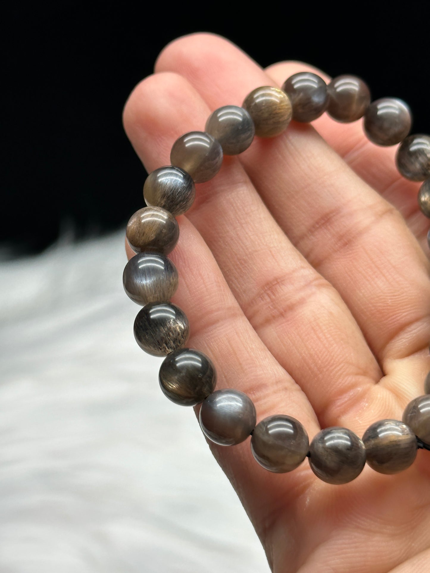 Flashy Rutilated Black Moonstone Crystal Bracelet - 8mm -Healing Energy and Elegance