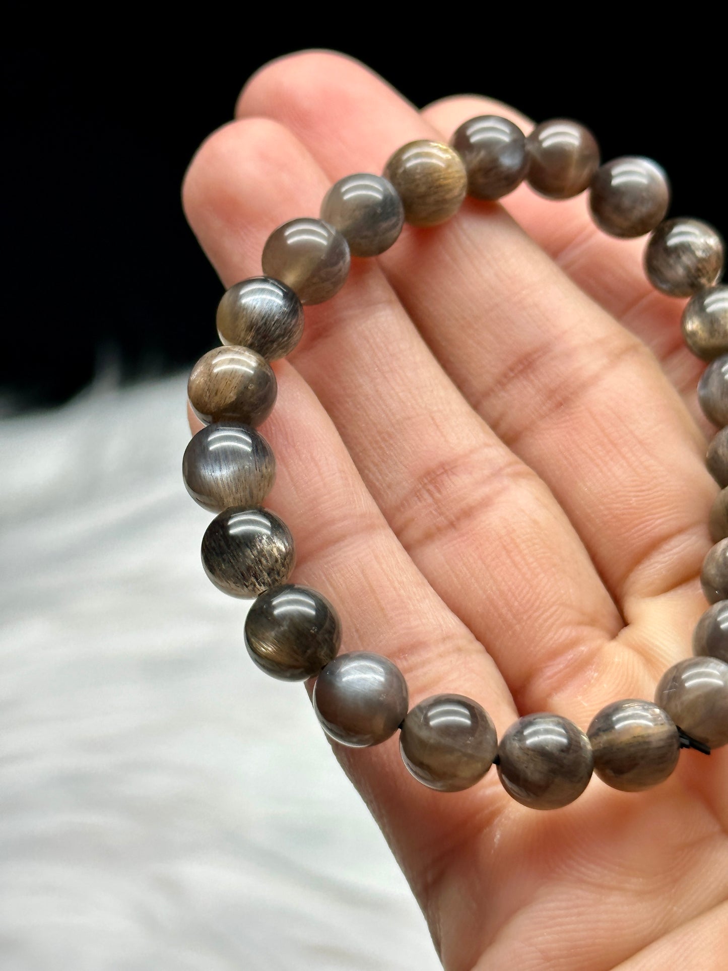 Flashy Rutilated Black Moonstone Crystal Bracelet - 8mm -Healing Energy and Elegance