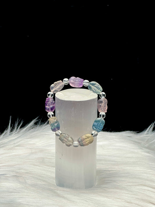 Rainbow Fluorite Crystal Pixiu Bracelet - Healing Energy and Positive Vibes