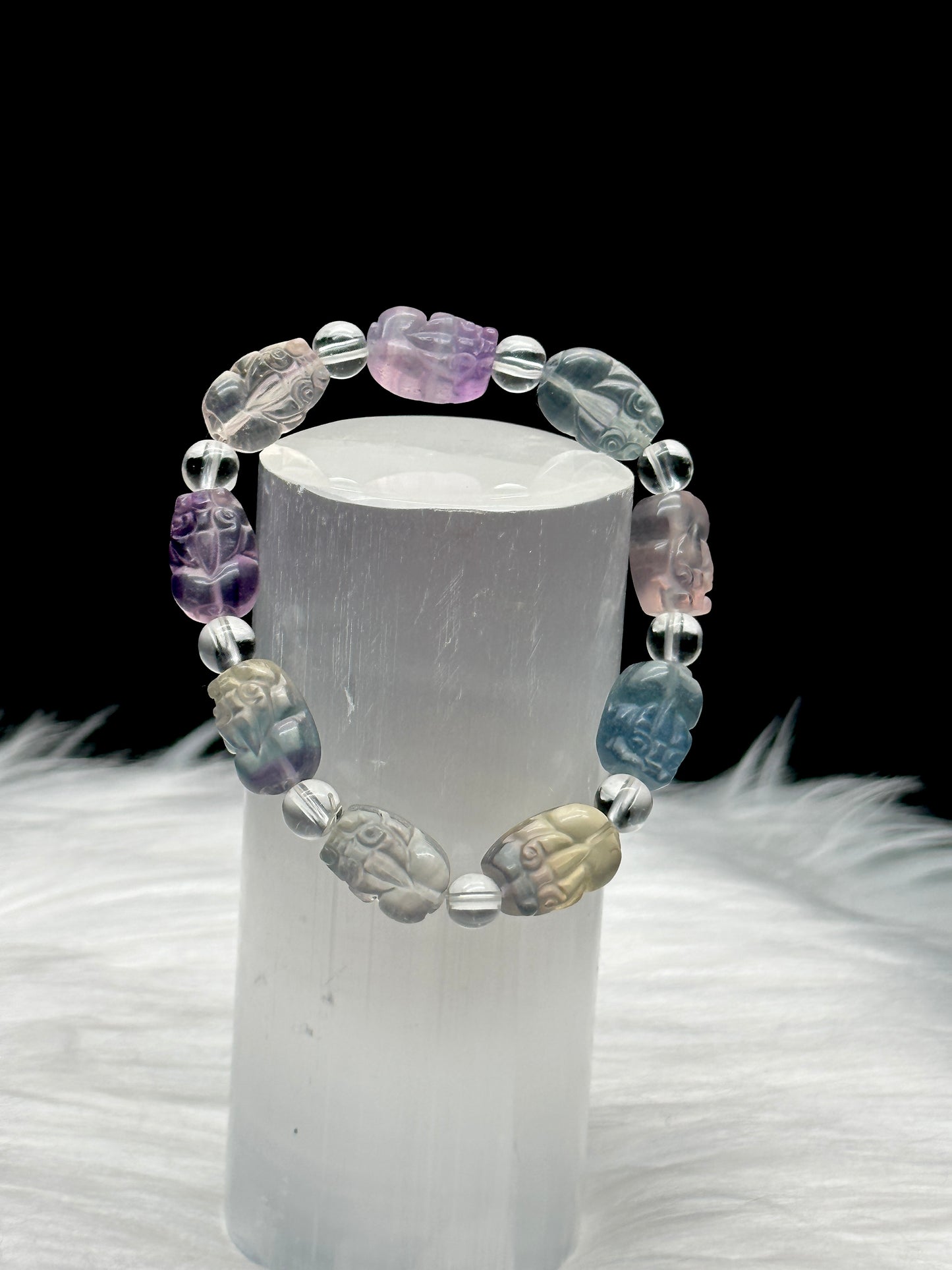 Rainbow Fluorite Crystal Pixiu Bracelet - Healing Energy and Positive Vibes