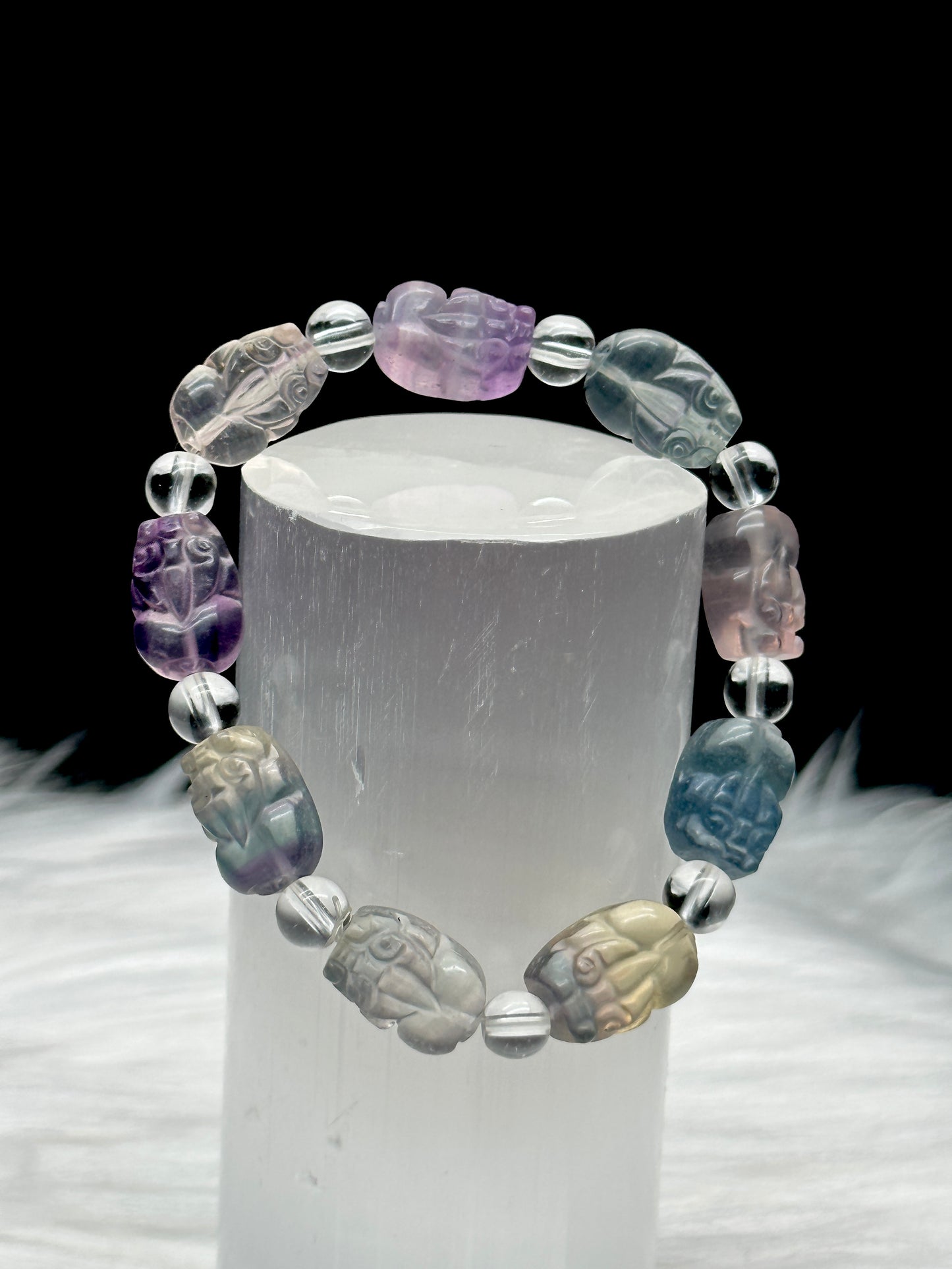 Rainbow Fluorite Crystal Pixiu Bracelet - Healing Energy and Positive Vibes