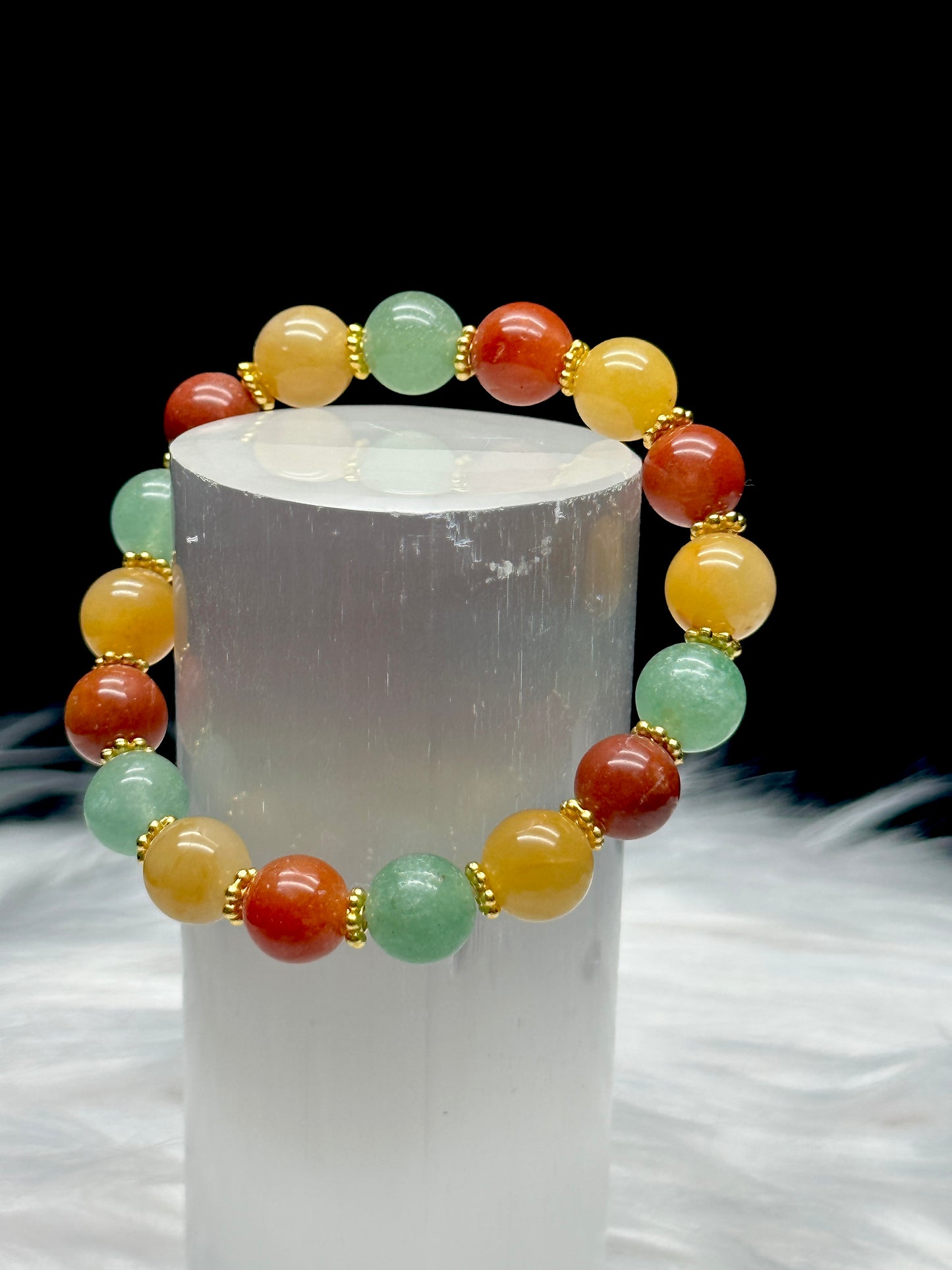 Harmony and Vitality Crystal Bracelet - Green Aventurine, Red, and Yellow Agate Mix