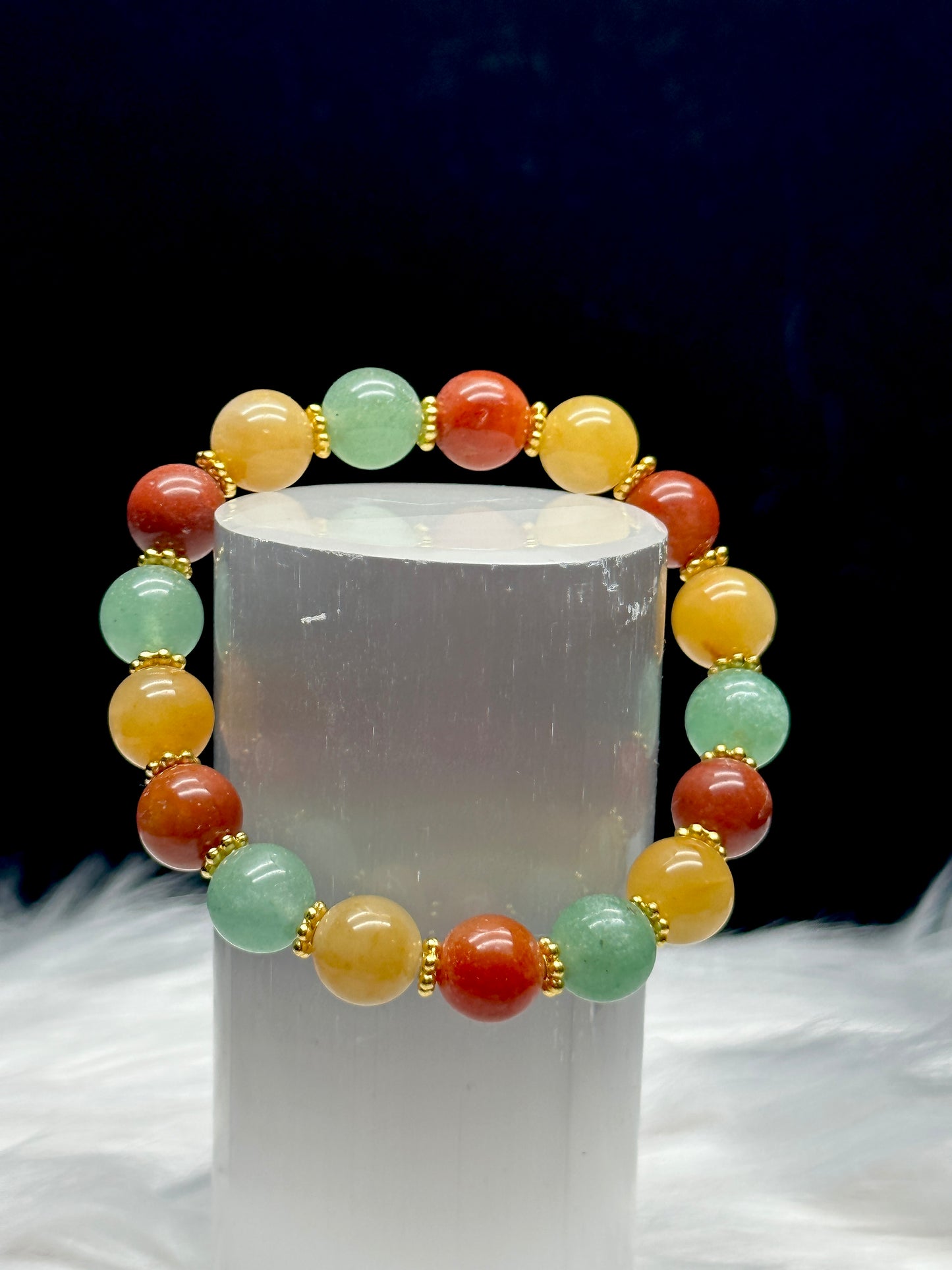 Harmony and Vitality Crystal Bracelet - Green Aventurine, Red, and Yellow Agate Mix